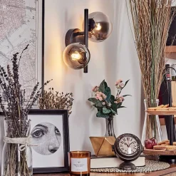 Applique Murale - Verre 10 Cm, 12 Cm Chehalis Noir, 2 Lumieres