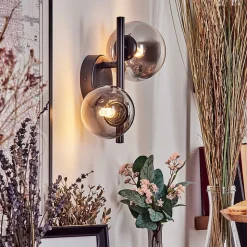 Applique Murale - Verre 10 Cm, 12 Cm Chehalis Noir, 2 Lumieres