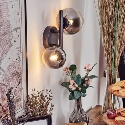 Applique Murale - Verre 10 Cm, 12 Cm Chehalis Noir, 2 Lumieres