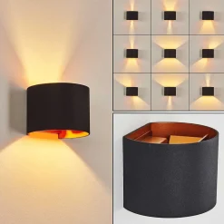 Applique Murale Badajoz Cuivre, Noir, 1 Lumiere