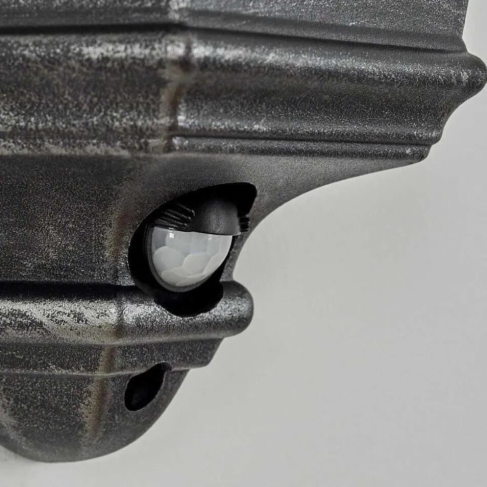 Applique Murale D'Exterieur Hongkong Noir, Argente, 1 Lumiere, Detecteur De Mouvement