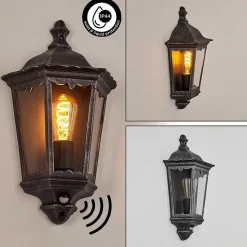 Applique Murale D'Exterieur Hongkong Noir, Argente, 1 Lumiere, Detecteur De Mouvement