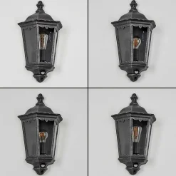 Applique Murale D'Exterieur Hongkong Noir, Argente, 1 Lumiere, Detecteur De Mouvement