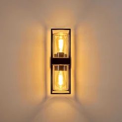 Applique Murale D'Exterieur Palanga Noir, 2 Lumieres