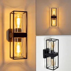 Applique Murale D'Exterieur Palanga Noir, 2 Lumieres