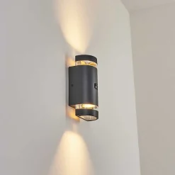 Applique Murale D'Exterieur Edevik Anthracite, 2 Lumieres, Detecteur De Mouvement