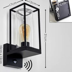Applique Murale D'Exterieur Palanga Noir, 1 Lumiere, Detecteur De Mouvement