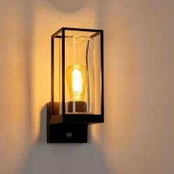 Applique Murale D'Exterieur Palanga Noir, 1 Lumiere, Detecteur De Mouvement