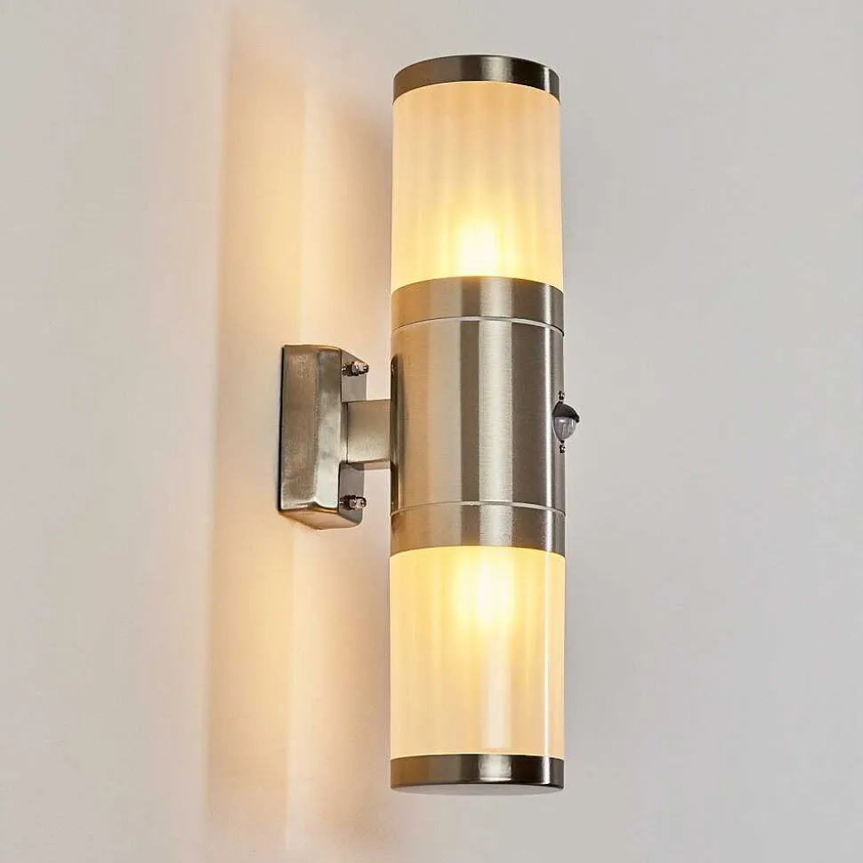 Applique Murale D'Exterieur Tolsona Acier Inoxydable, 2 Lumieres, Detecteur De Mouvement