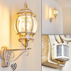 Applique Murale D'Exterieur Lentua Or, Blanc, 1 Lumiere, Detecteur De Mouvement