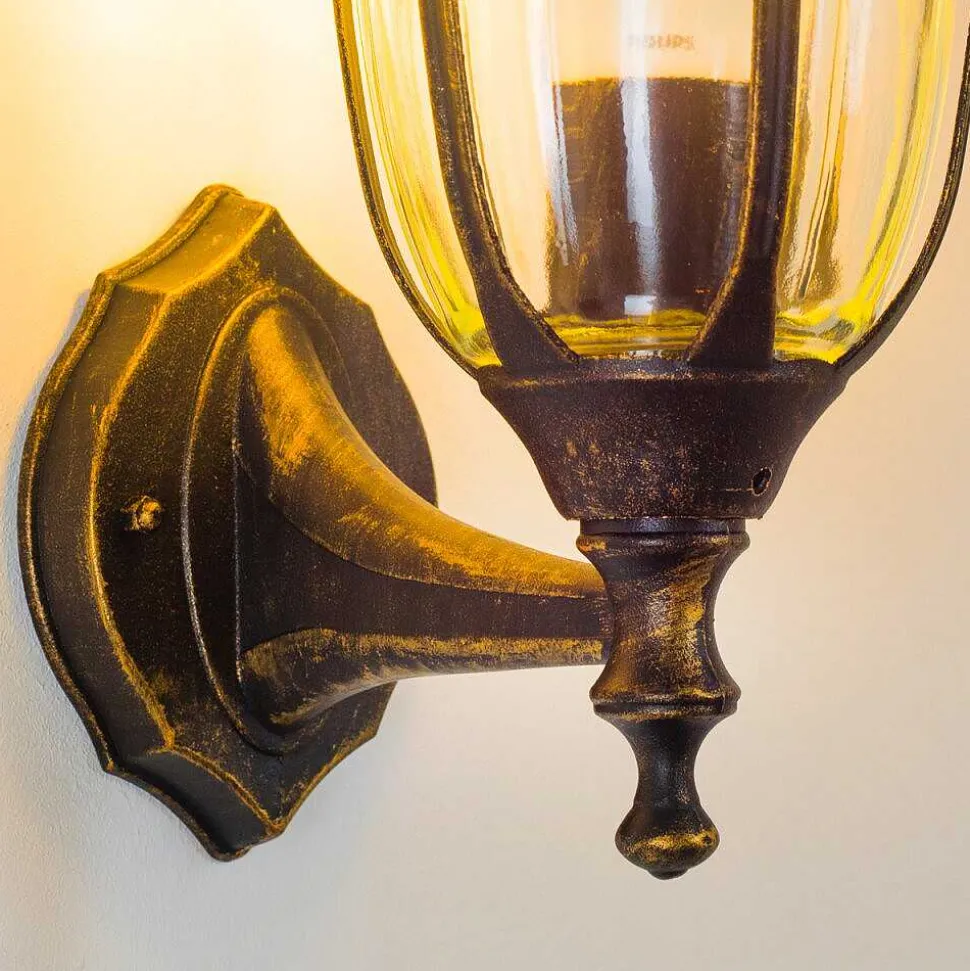 Applique Murale D'Exterieur Ribadeo Noir Dore, 1 Lumiere