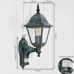 Applique Murale D'Exterieur Naofe Vert, Noir, 1 Lumiere, Detecteur De Mouvement