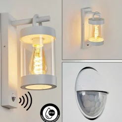 Applique Murale D'Exterieur Fulham Blanc, 1 Lumiere, Detecteur De Mouvement