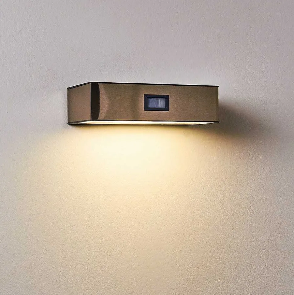 Applique Murale D'Exterieur Attu Led Nickel Mat, 1 Lumiere, Detecteur De Mouvement