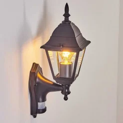Applique Murale D'Exterieur Naofe Noir, 1 Lumiere, Detecteur De Mouvement