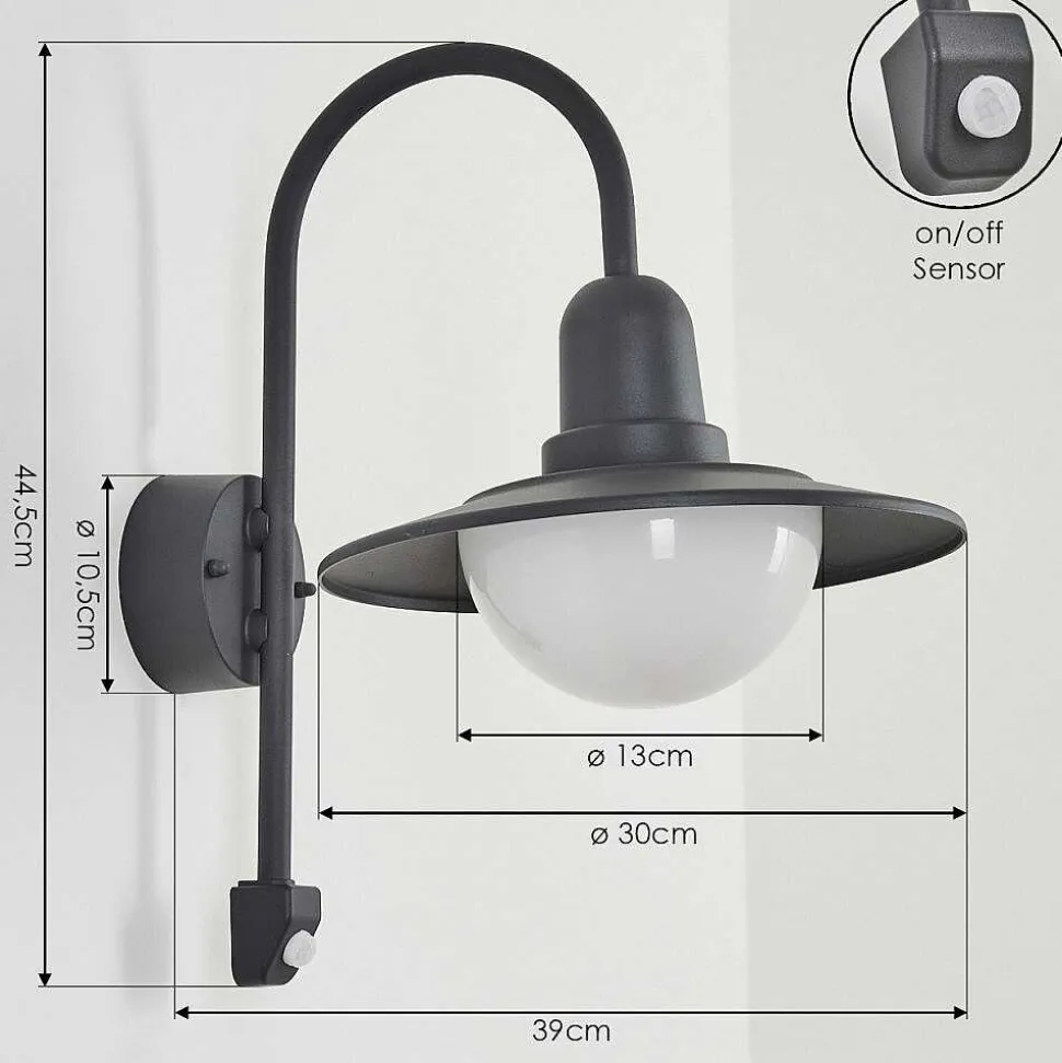 Applique Murale D'Exterieur Pohei Anthracite, 1 Lumiere, Detecteur De Mouvement