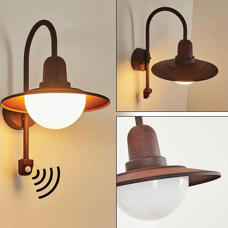 Applique Murale D'Exterieur Pohei Rouille, 1 Lumiere, Detecteur De Mouvement