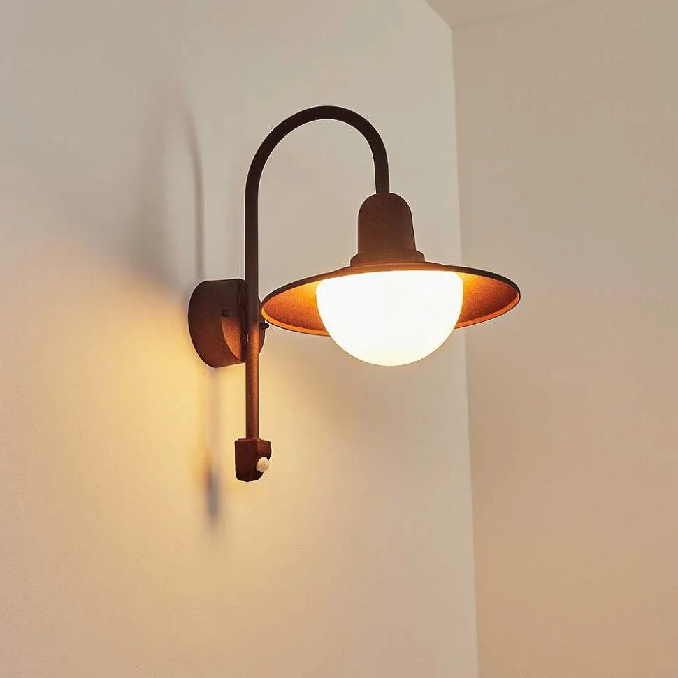 Applique Murale D'Exterieur Pohei Rouille, 1 Lumiere, Detecteur De Mouvement