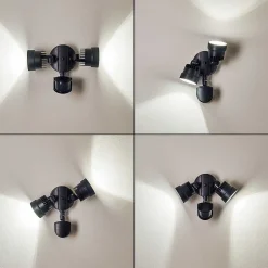 Applique Murale D'Exterieur Emmerlev Led Noir, 2 Lumieres, Detecteur De Mouvement