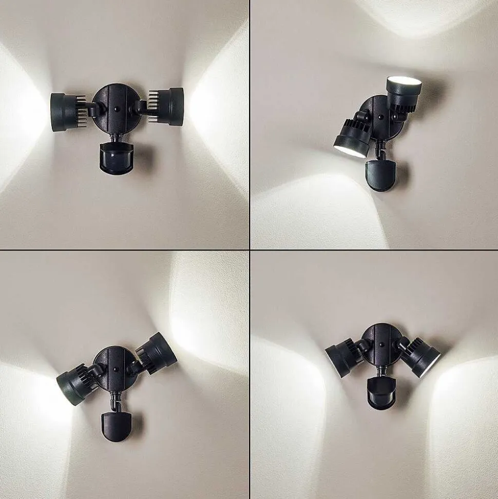 Applique Murale D'Exterieur Emmerlev Led Noir, 2 Lumieres, Detecteur De Mouvement