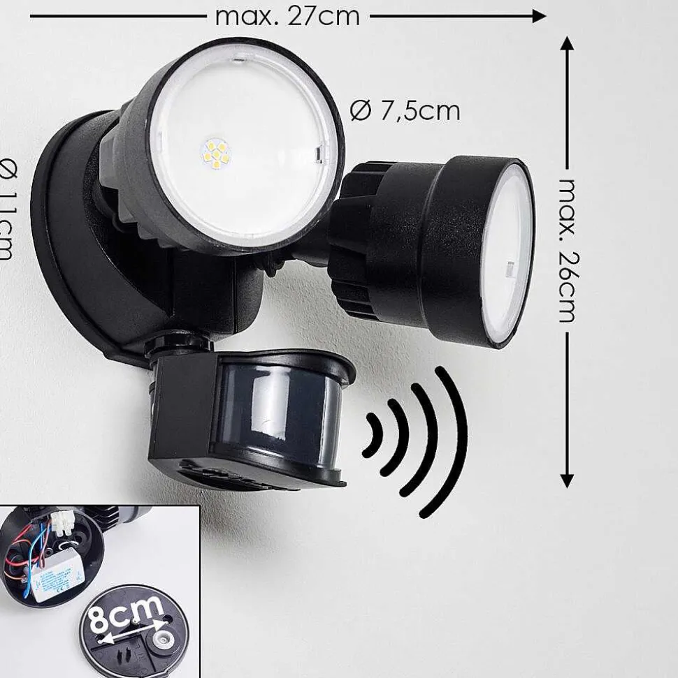 Applique Murale D'Exterieur Emmerlev Led Noir, 2 Lumieres, Detecteur De Mouvement