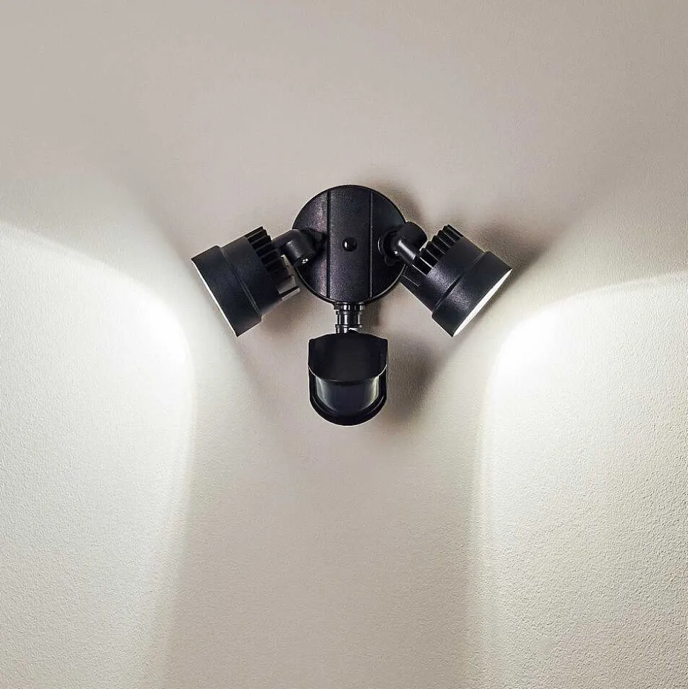 Applique Murale D'Exterieur Emmerlev Led Noir, 2 Lumieres, Detecteur De Mouvement