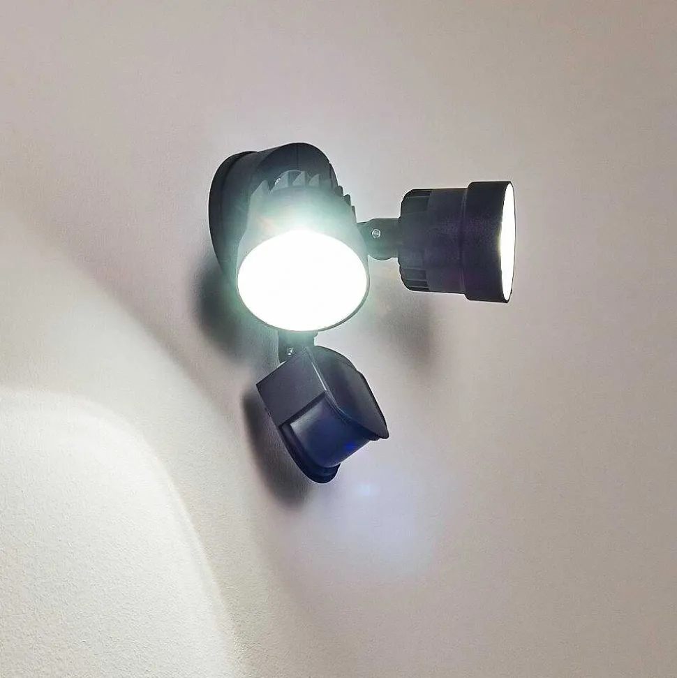 Applique Murale D'Exterieur Emmerlev Led Noir, 2 Lumieres, Detecteur De Mouvement