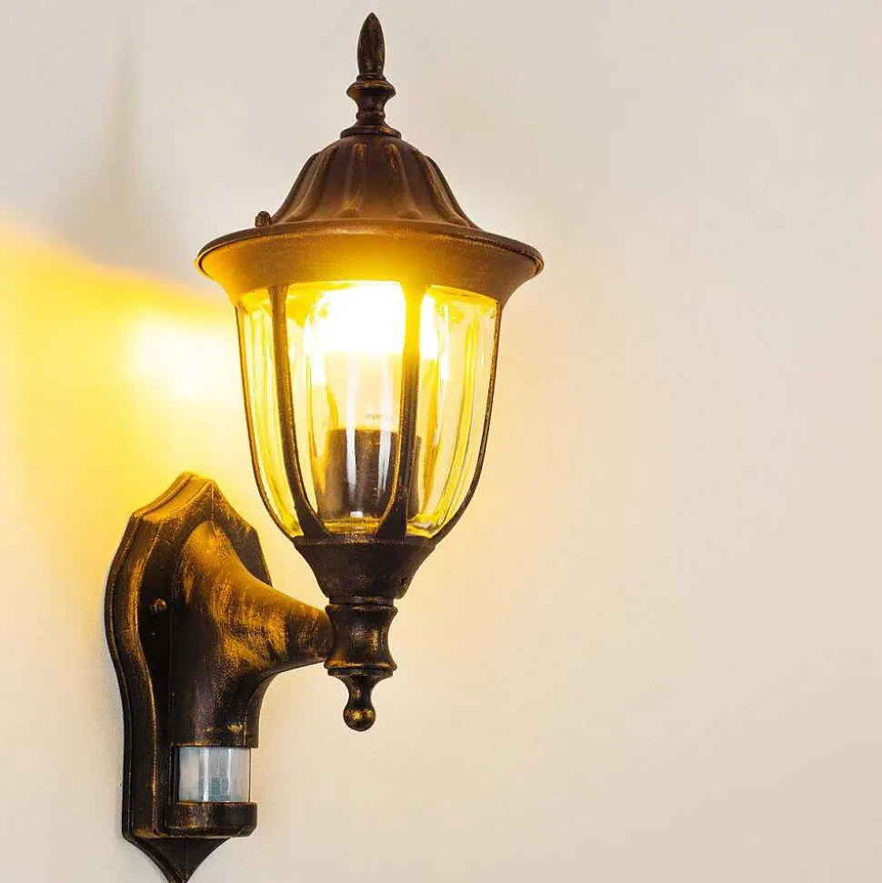 Applique Murale D'Exterieur Ribadeo Noir Dore, 1 Lumiere, Detecteur De Mouvement