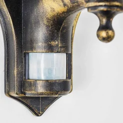 Applique Murale D'Exterieur Ribadeo Noir Dore, 1 Lumiere, Detecteur De Mouvement