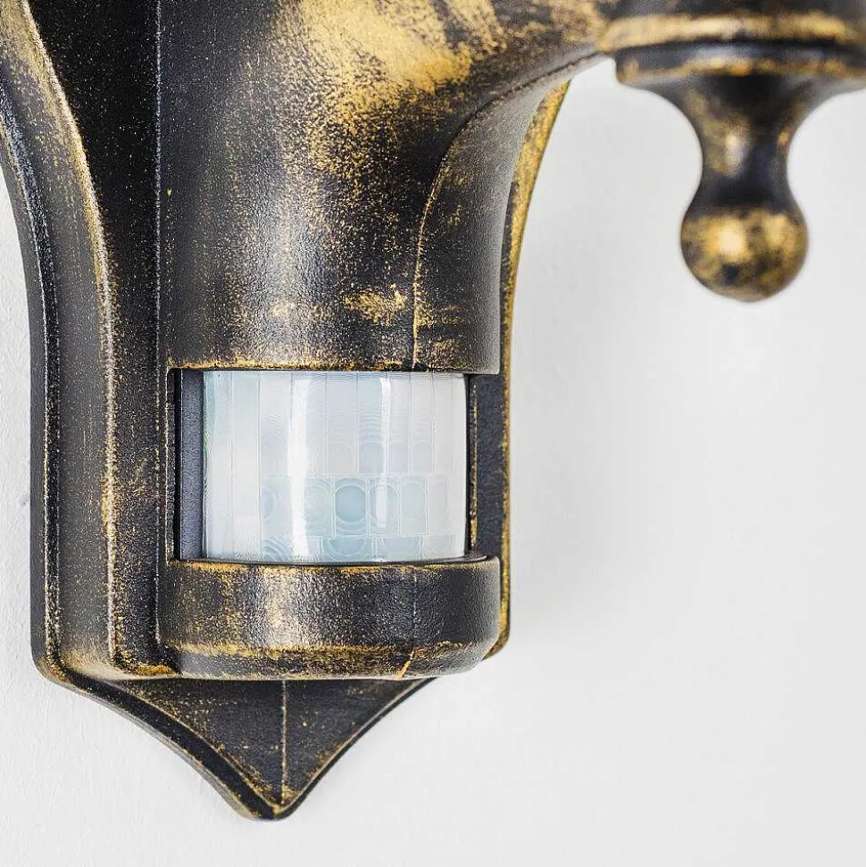 Applique Murale D'Exterieur Ribadeo Noir Dore, 1 Lumiere, Detecteur De Mouvement