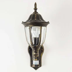 Applique Murale D'Exterieur Ribadeo Noir Dore, 1 Lumiere, Detecteur De Mouvement