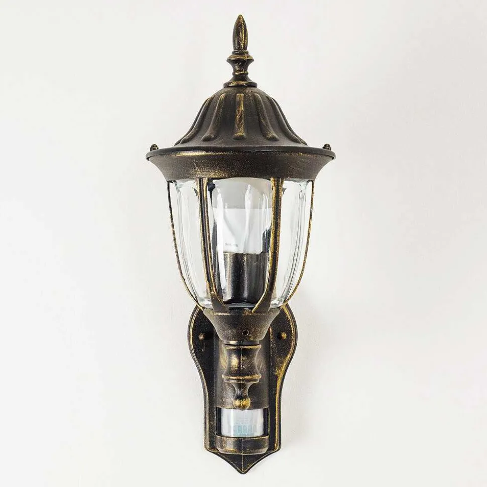 Applique Murale D'Exterieur Ribadeo Noir Dore, 1 Lumiere, Detecteur De Mouvement