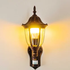 Applique Murale D'Exterieur Ribadeo Noir Dore, 1 Lumiere, Detecteur De Mouvement