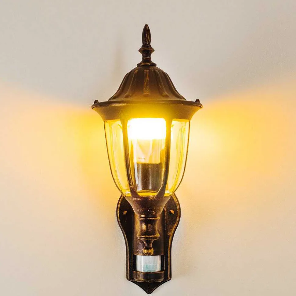 Applique Murale D'Exterieur Ribadeo Noir Dore, 1 Lumiere, Detecteur De Mouvement