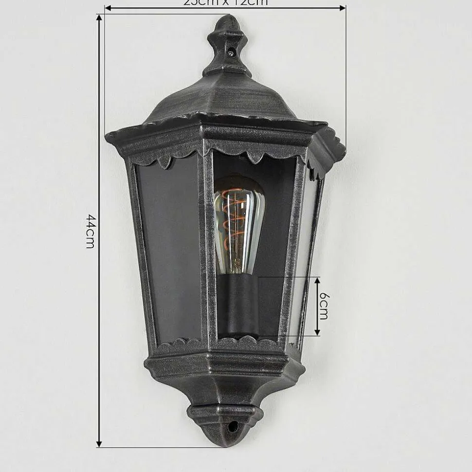 Applique Murale D'Exterieur Hongkong Noir, Argente, 1 Lumiere