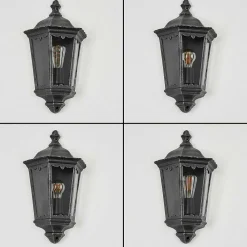 Applique Murale D'Exterieur Hongkong Noir, Argente, 1 Lumiere