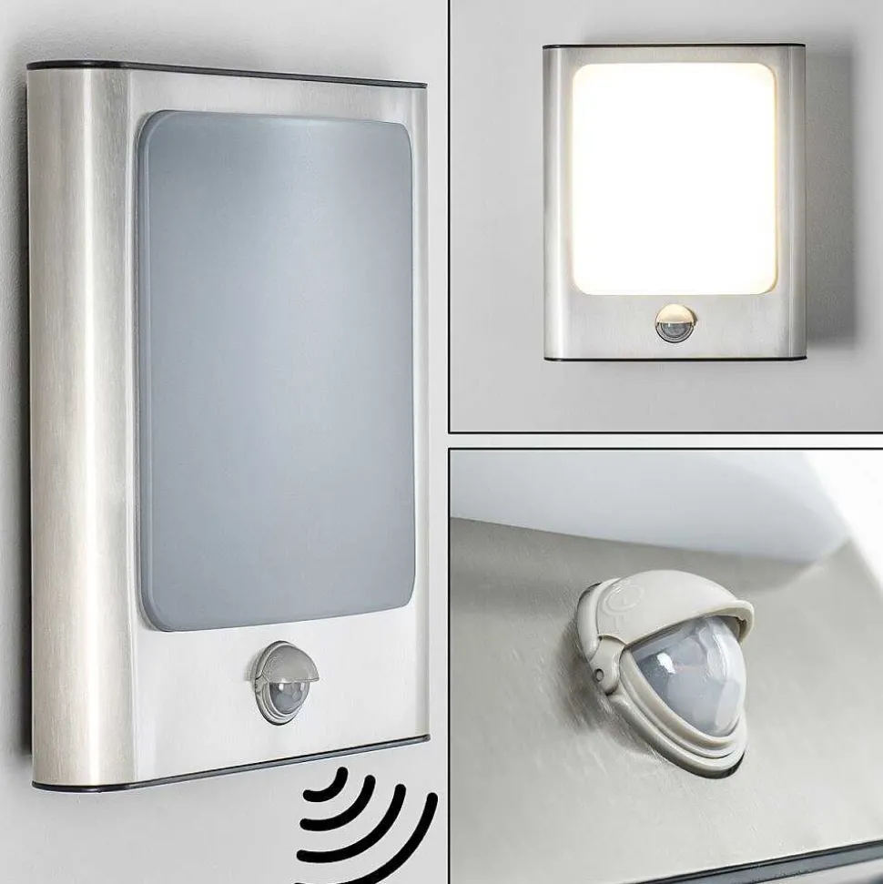 Applique Murale D'Exterieur Kimola Led Nickel Mat, 1 Lumiere, Detecteur De Mouvement