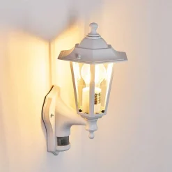 Applique Murale D'Exterieur Loria Blanc, 1 Lumiere, Detecteur De Mouvement