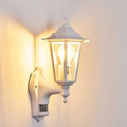 Applique Murale D'Exterieur Loria Blanc, 1 Lumiere, Detecteur De Mouvement