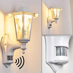 Applique Murale D'Exterieur Loria Blanc, 1 Lumiere, Detecteur De Mouvement