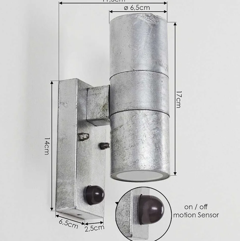 Applique Murale D'Exterieur Bessiebelle Zingue, 2 Lumieres, Detecteur De Mouvement