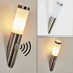 Applique Murale D'Exterieur Sessa Nickel Mat, 1 Lumiere, Detecteur De Mouvement