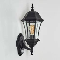 Applique Murale D'Exterieur Etoe Noir, 1 Lumiere, Detecteur De Mouvement