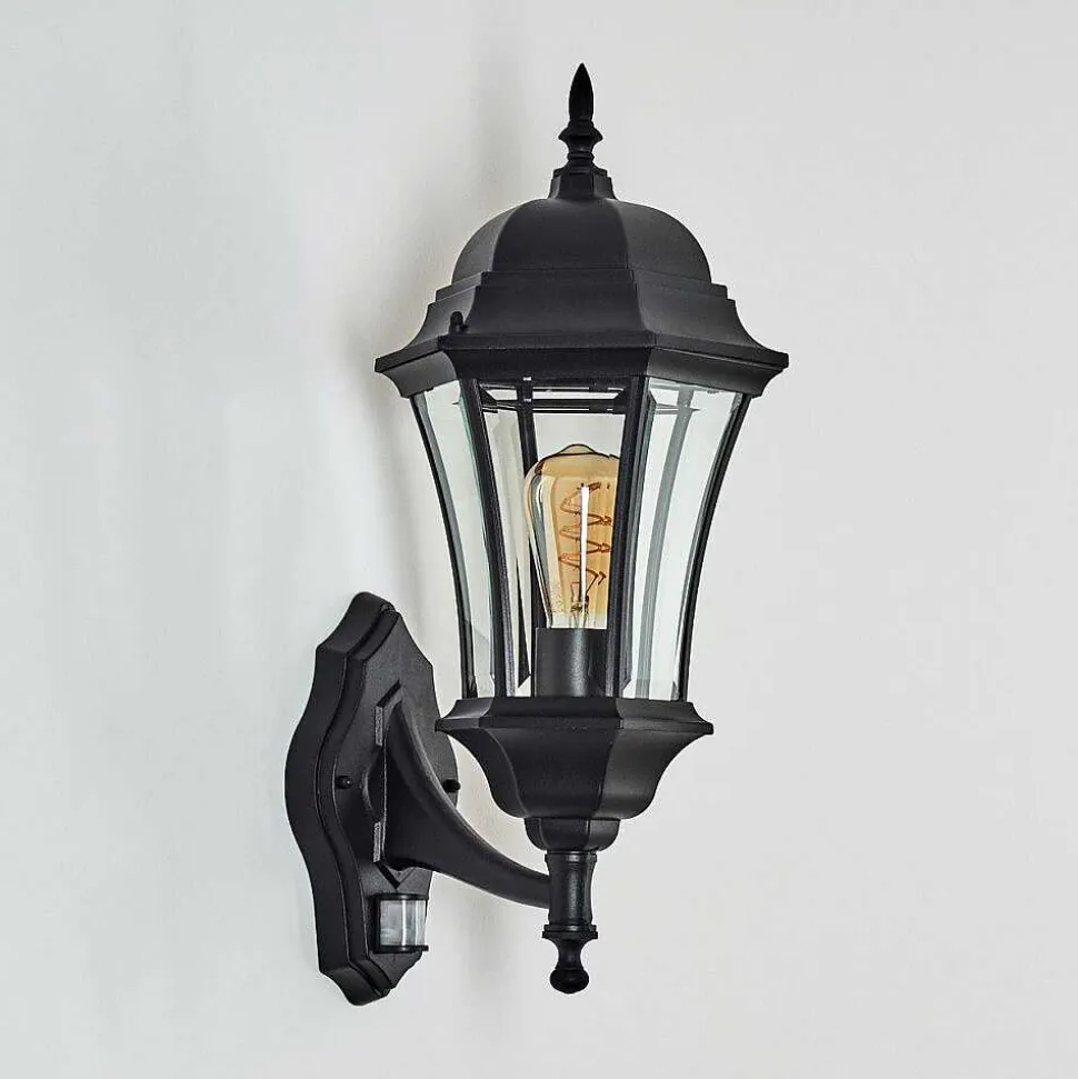 Applique Murale D'Exterieur Etoe Noir, 1 Lumiere, Detecteur De Mouvement