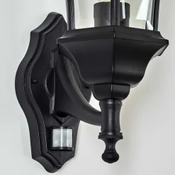 Applique Murale D'Exterieur Etoe Noir, 1 Lumiere, Detecteur De Mouvement