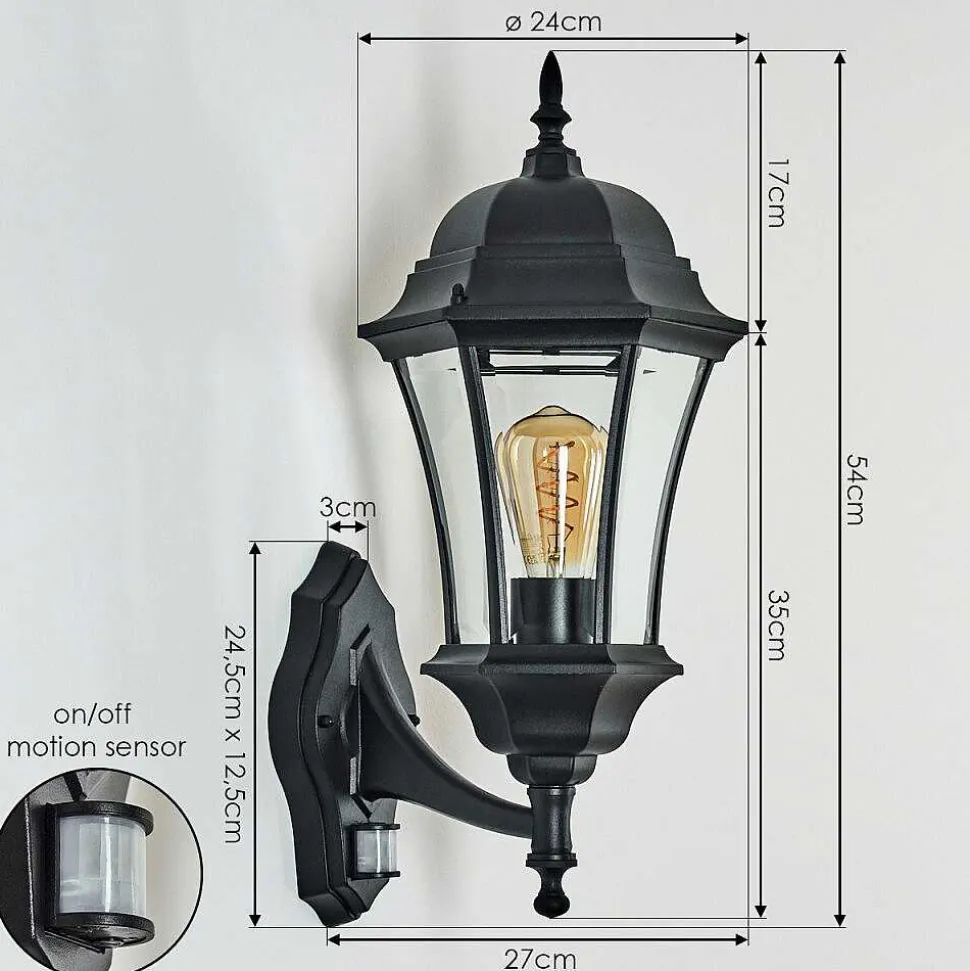 Applique Murale D'Exterieur Etoe Noir, 1 Lumiere, Detecteur De Mouvement