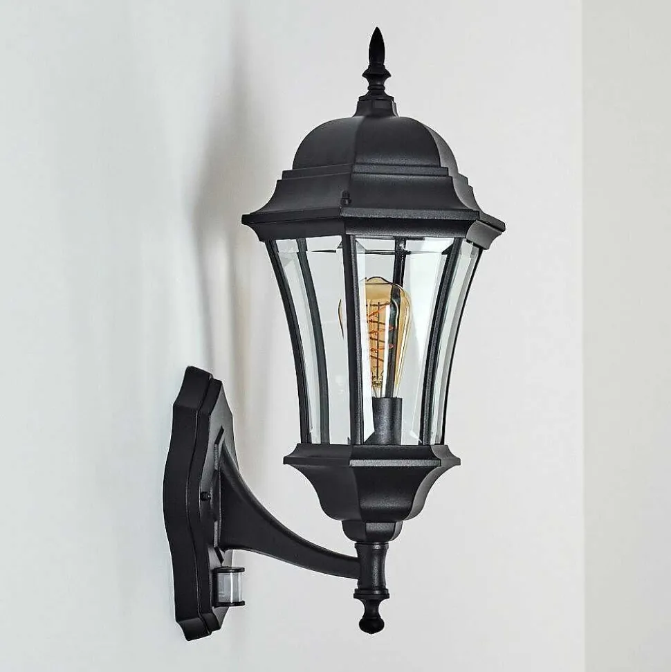 Applique Murale D'Exterieur Etoe Noir, 1 Lumiere, Detecteur De Mouvement