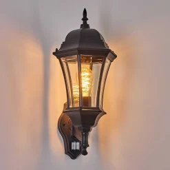 Applique Murale D'Exterieur Etoe Noir, 1 Lumiere, Detecteur De Mouvement