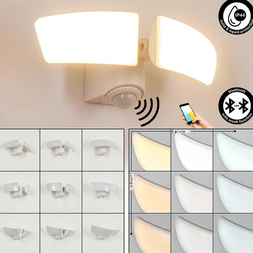 Applique Murale D'Exterieur Carnetin Led Blanc, 2 Lumieres, Detecteur De Mouvement