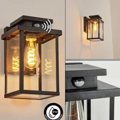 Applique Murale D'Exterieur Tieva Noir, 1 Lumiere, Detecteur De Mouvement